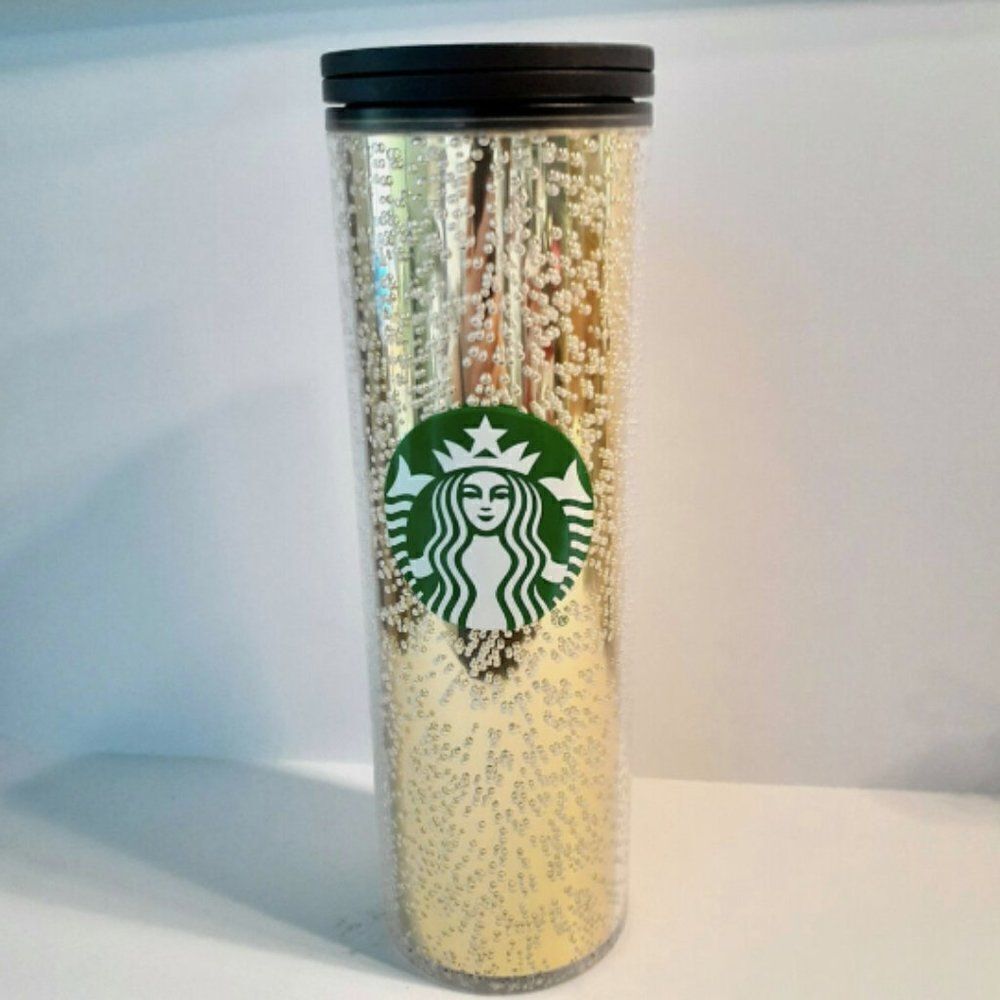 STARBUCKS 16 Oz. Gold‎ Bubbles Travel Tumbler Cup Collection, Limited Edition - Picture 2 of 4